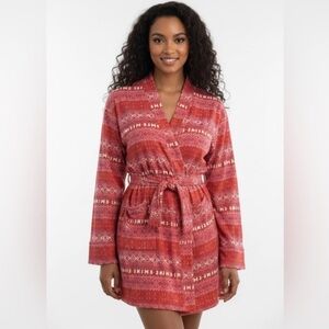 Skims soft knit robe red and white pink holiday Women's Red Patterned Robe
